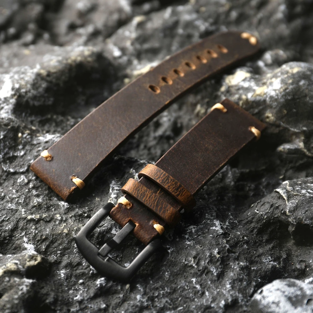 Handmade Head Layer Cowhide Leather Strap 18 19 20 21 22MM Aged Brown Italian Leather Men Watch Bracelet Suitable For Mechanical