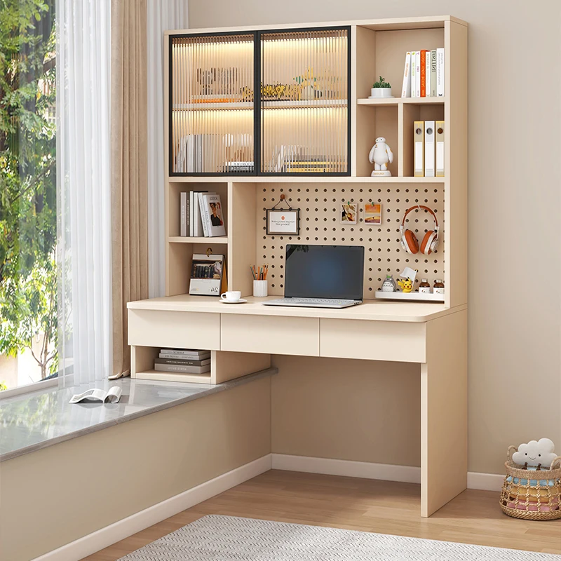 Light luxury solid wood ecological board desk bookcase integrated bedroom home bay window desk learning and writing computer des