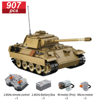 907Pcs Military City Remote Control WW2 Panther Tank Building Blocks RC Armored Car Army Vehicle Weapon Bricks Toys Kids Gifts
