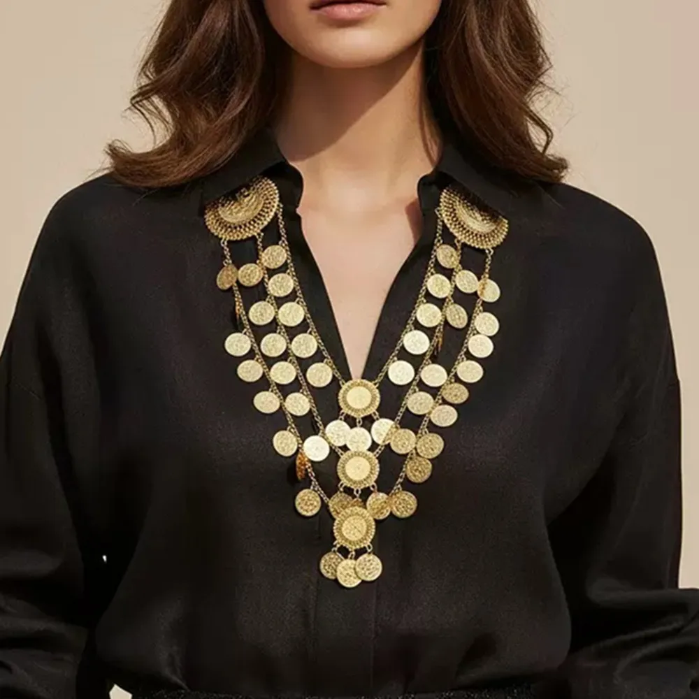 

Vintage Golden Multi-Layer Coin Pendants Body Chain Perfect For Wedding Bridal, Middle Eastern Belly Dance Accessories
