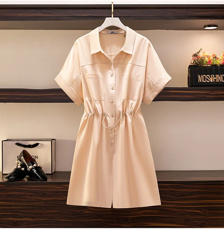 بنطلون نسائي صيفي بخصر مرتفع وياقة، مقاس كبير، قماش قطني، طول خمس بوصات