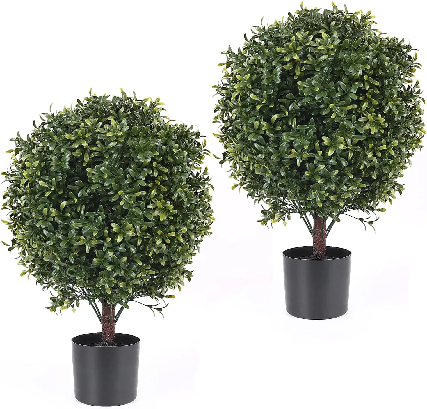 

25 Inch Artificial Topiary Boxwood Ball Trees – Decorative Fake Greenery in Planter Pots, Walkway, Entryway Decorating, Set of 2