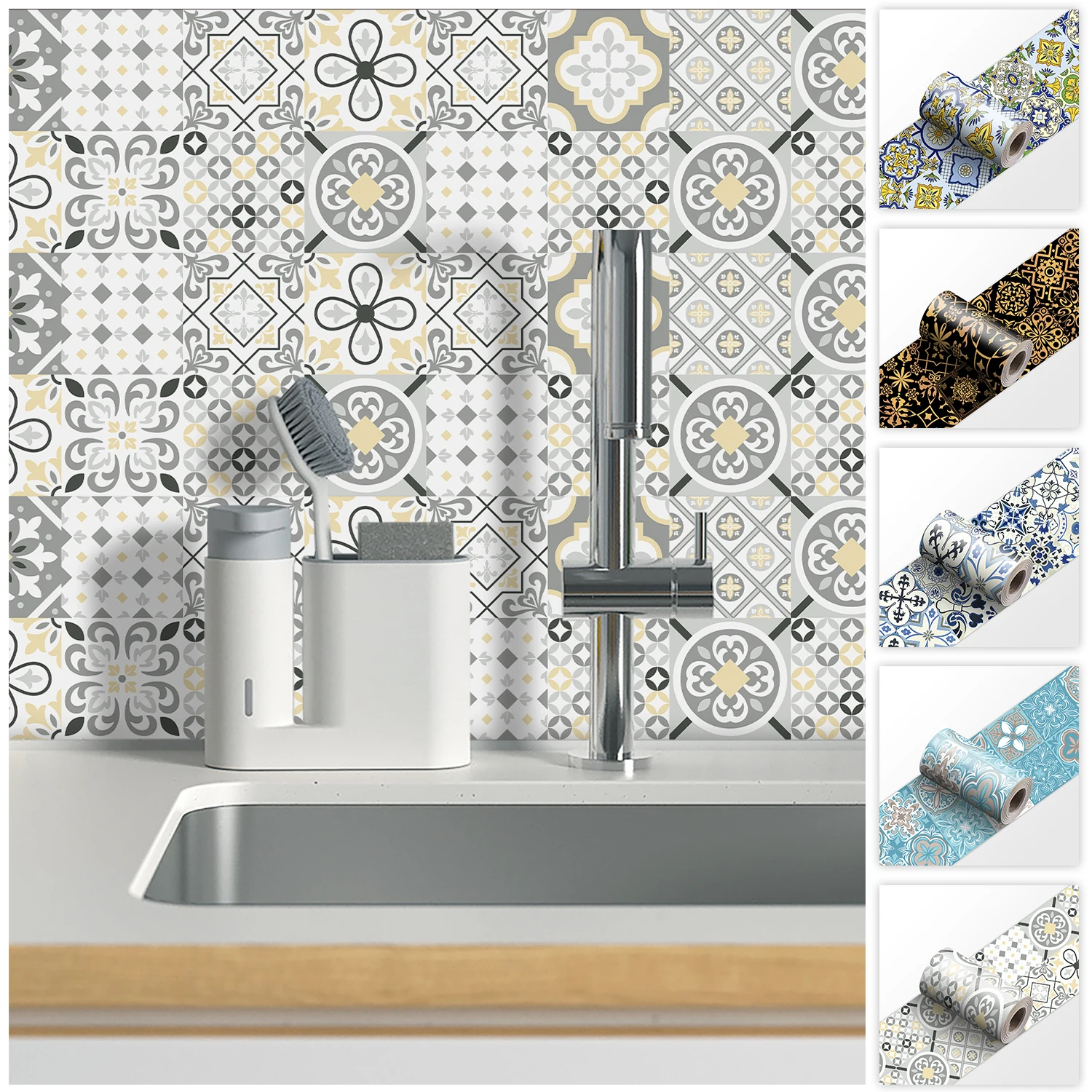 28 Styles Mandala Style Waist Line Decorative Strip Waterproof Bathroom Skirting Peel & Stick Kitchen Backsplash Wall Sticker