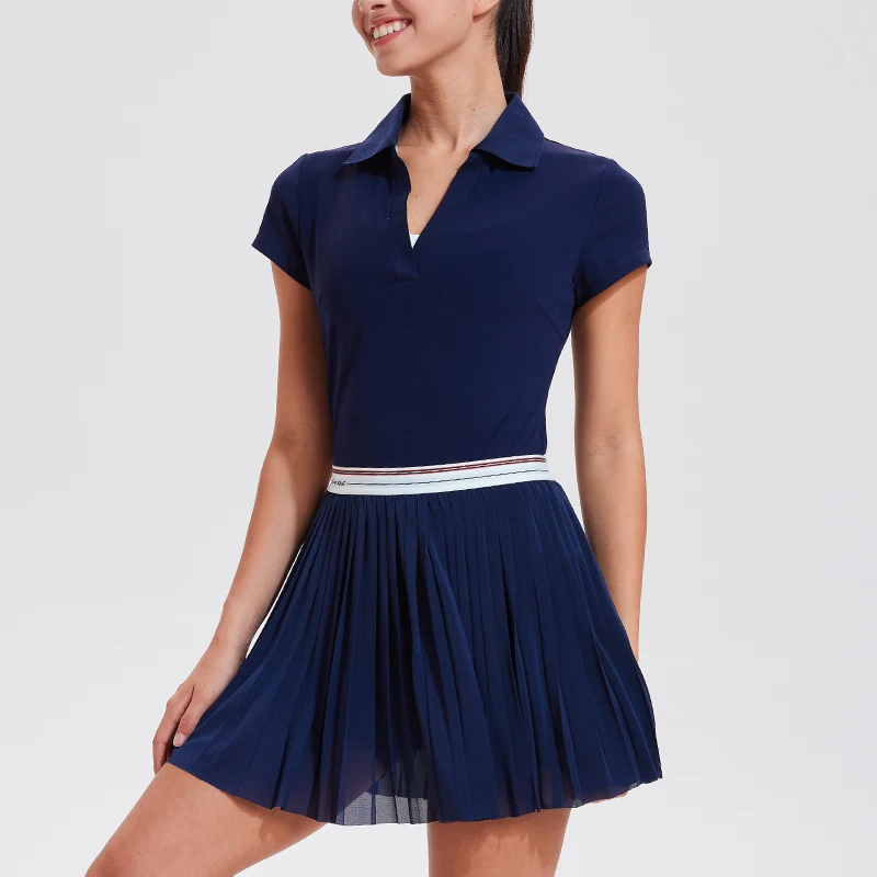 VITALINOVO Tennis Skirt Set for Women Two Piece Polo Golf Outfits High Waisted Mesh Pleated Athletic Skirt Outfits with Pockets