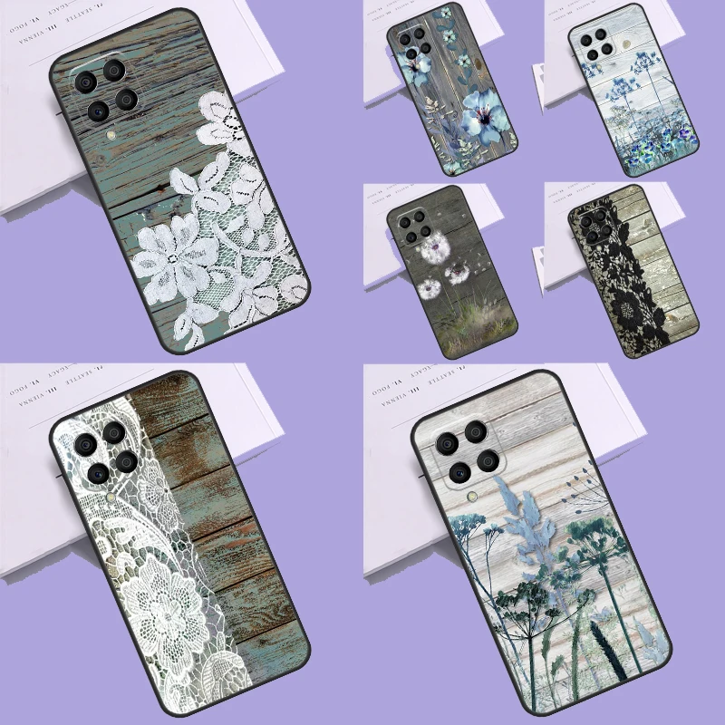 Western Rustic Barn Wood Lace Cover For Samsung Galaxy M31 M51 M21 M30s M20 M13 M23 M33 M53 M12 M32 M52 M54 M34 M14 Case