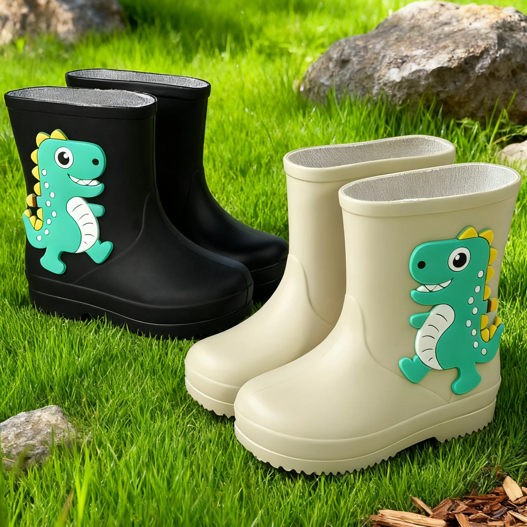 รองเท้ากันน้ำรุ่นใหม่ปี 2025 สำหรับวันฝนตก รองเท้าบูทยางกันฝนแบบหนาสำหรับเด็ก รองเท้าบูทหุ้มข้อต่ำ ลายการ์ตูนยูนิคอร์น