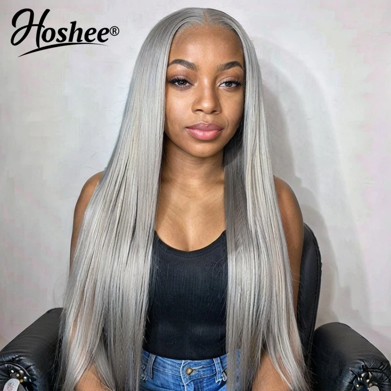 Silver Grey Silky Straight Lace Front With Baby Hair 613 Colored Human Hair Wigs Transparent Frontal Wig Glueless Brazilian