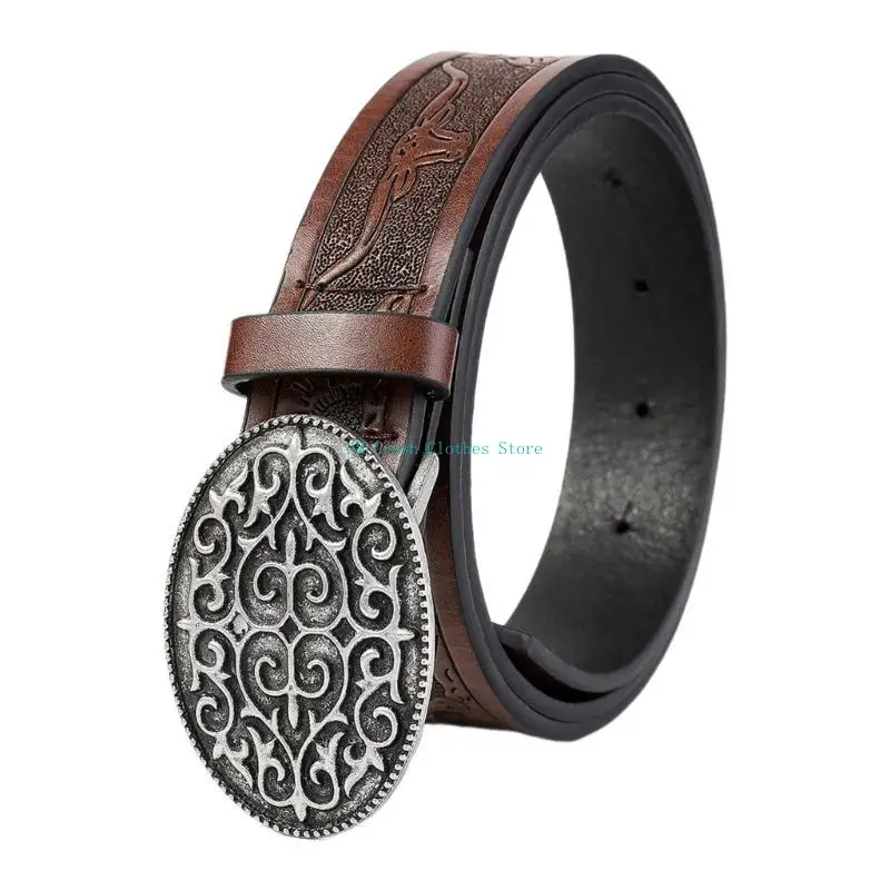 

K1ME PU Leather Waist Belt Women Decorative Belt for Pants Jeans Vintage Turquoise Buckle Waiststrap Elegant Waist Decors