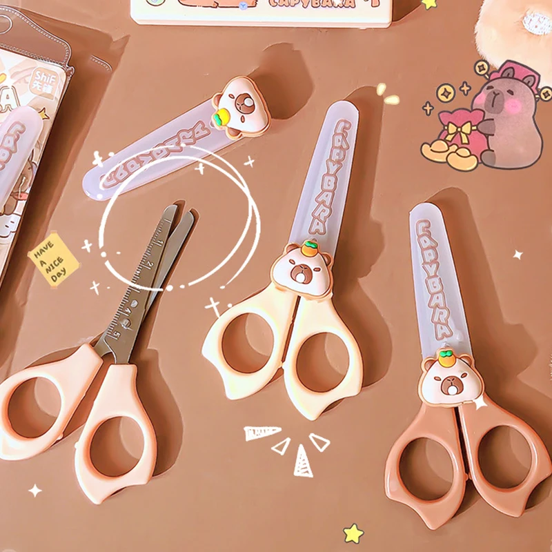 2Pcs Cartoon Capybara Children Scissors Learning Stationery Handmade Paper Cuttings Scissors Safe Paper Cuttings Scissors