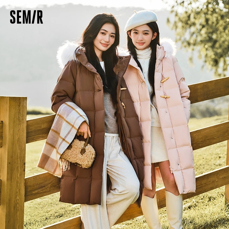 Semir Down Jacket Women Long Length Three-Proof Windproof Loose Winter 2024 New Warm Fur Collar Hooded Coat Down Jacket