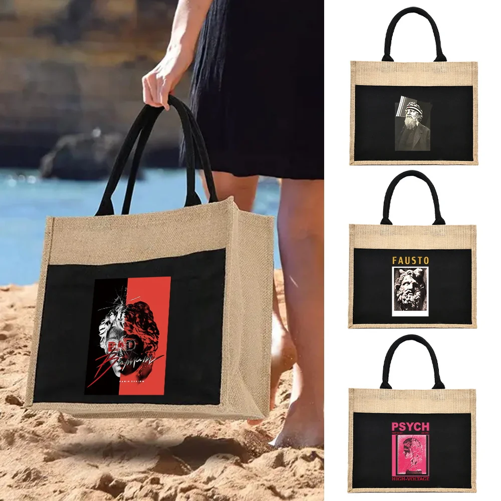 Cotton and Linen Shopping Bag Sculpture Printing Series Daily Sundries Storage Bags Black Fashion Cotton Cloth Purse Eco Pack