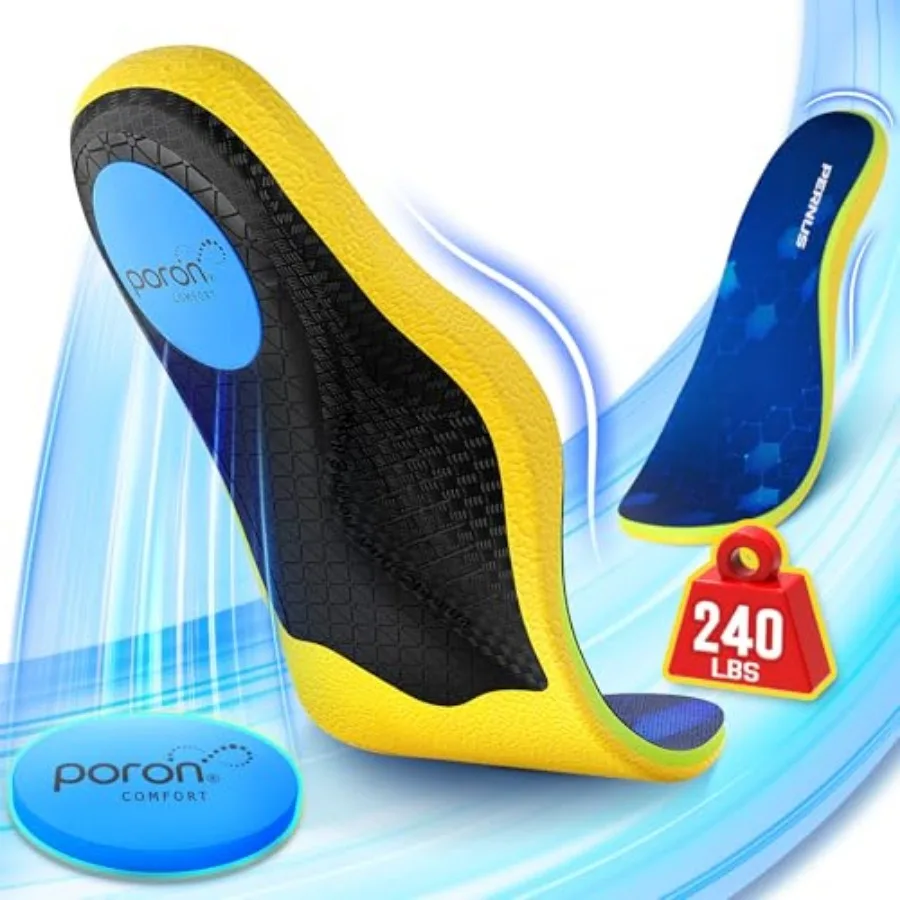 

240+lbs Plantar Fasciitis Relief Insoles Men, Comfort PORON Shoe Inserts for Women, Heavy Duty High Arch Support Inserts for Pa