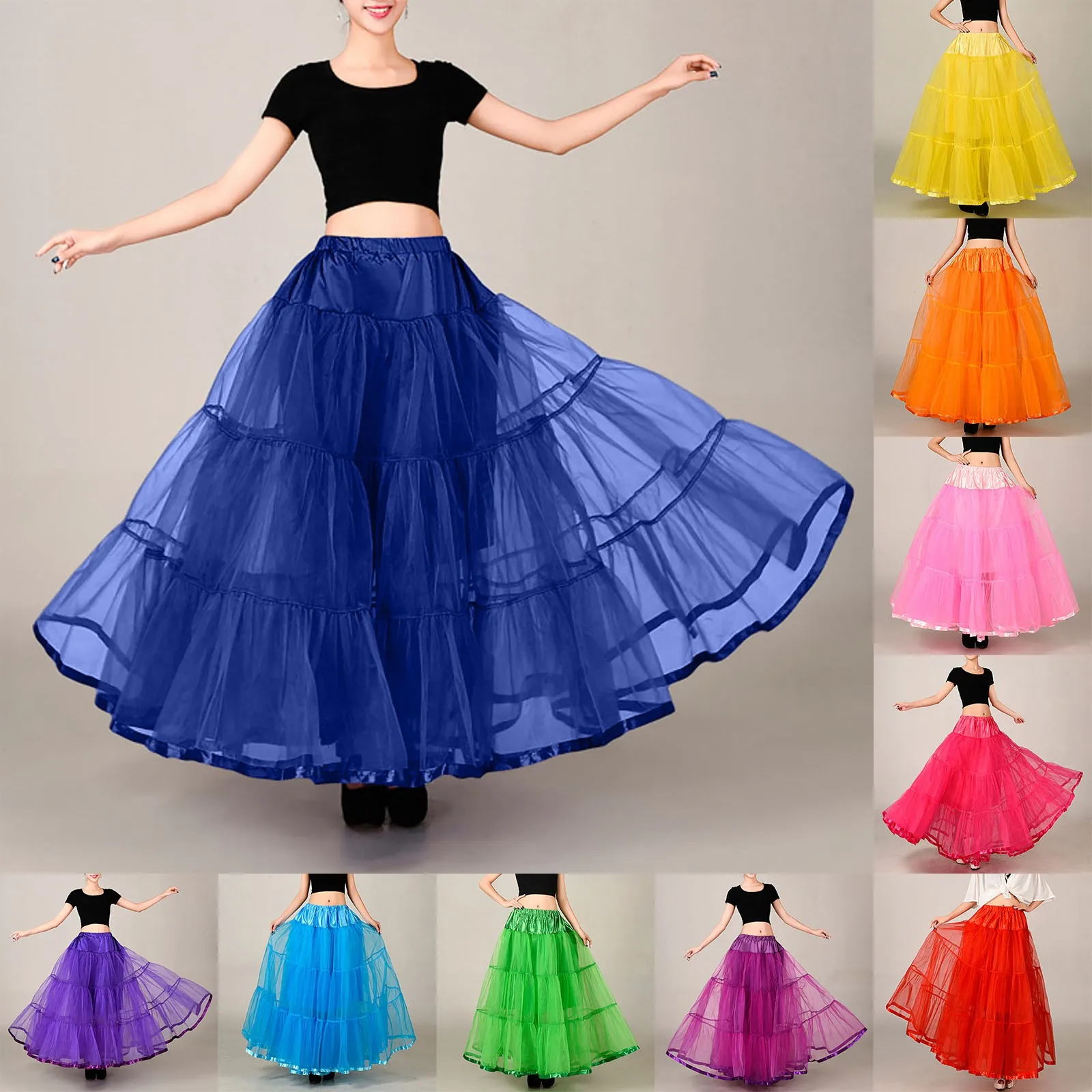 100CM Long Petticoat Ruffled Crinoline Vintage Wedding Bridal for Dresses Underskirt Rockabilly Tutu  Bridal Petticoat Big Wing