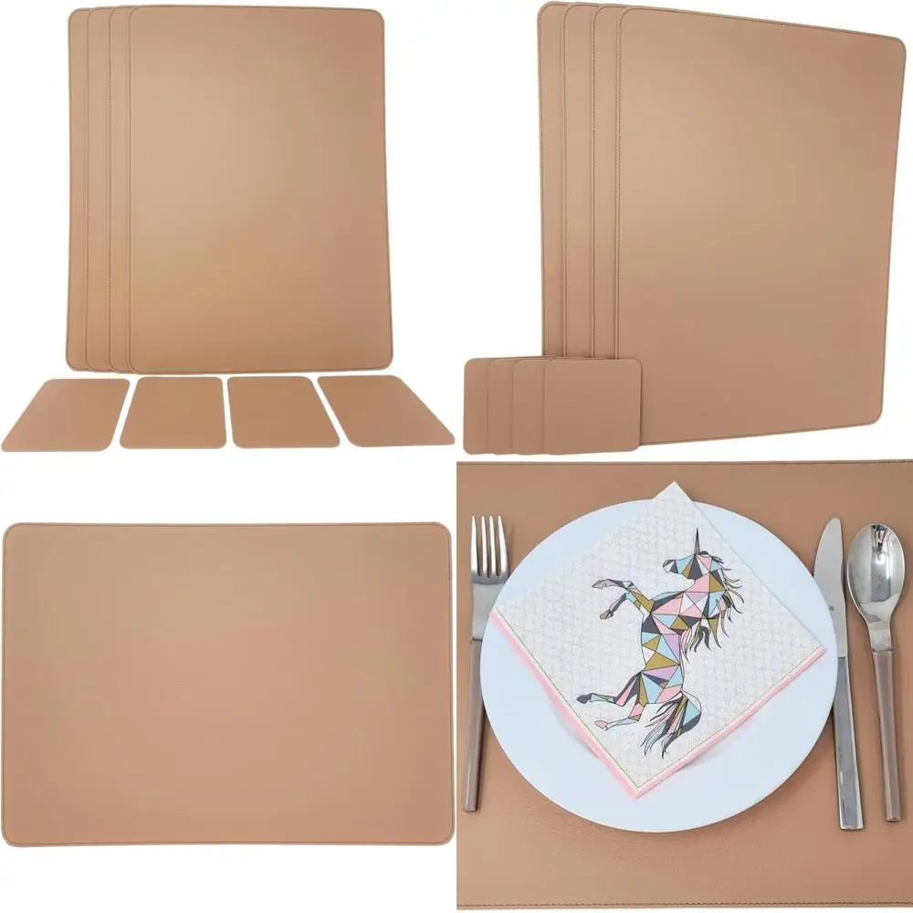 

Набор столовых приборов и подставок из переработанной кожи, состоящий из 4 предметов, светлый верблюжий цвет, 15,75x11,81 дюйма
