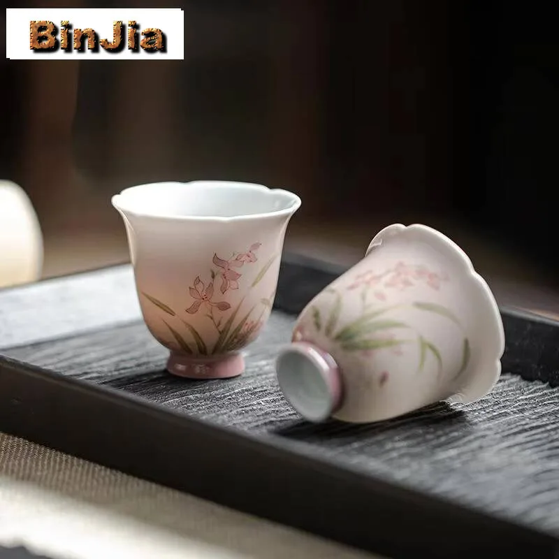 

2 шт./лот, нарисованная вручную чашка для чая с орхидеей, бытовой цветок, рот, мастер-чаша, кружка, личные украшения для кафе, аксессуары, подарок для рукоделия, 65 мл