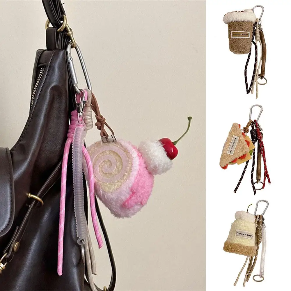 

Handmade DIY keychain Plush Bag Pendant Cute Afternoon Tea Series Dessert and Beverage Weaving Rope Charm Bag Accessories