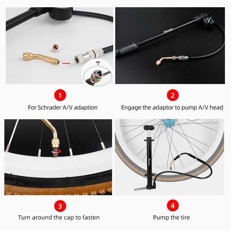 Deemount A/V Curved Adaptor W/ Nipple Core Pump Valve Extension Schrader Copper Nozzle Bicycle Balance Bike Scooter Inflation