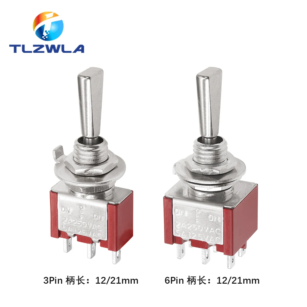6mm Flat Handle Toggle Switch 3/6Pins ON-OFF-ON