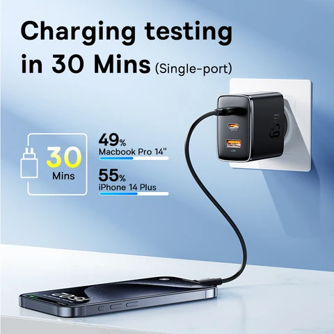 Baseus 65 Вт USB C Зарядное устройство GaN Поддержка QC PD Charge Портативное быстрое зарядное устройство для iPhone 17 16 15 Зарядное устройство для ноутбука Xiaomi
