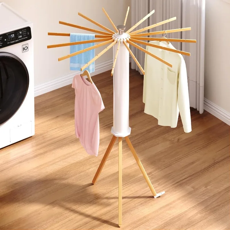 

Tripod Clothes Drying Rack, Folding Space Saving Compact Laundry Drying Rack-16 Rotatable Arms for Hanger, Diameter 3.6FT