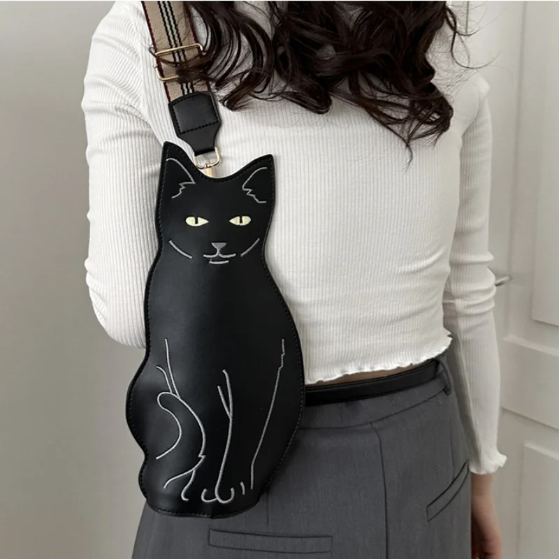 Pu Leather Black Cat Shaped Adjustable Strap Women Bag Fashion Multi-function Messenger Bag Crossbody Bags