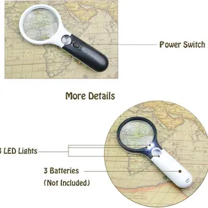 المكبر الأبيض المحمول 45X المكبر مع 3 ضوء LED لقراءة المكبر المكبر المكبر أفضل 12 مكبرا للمبيعات - رقم 4