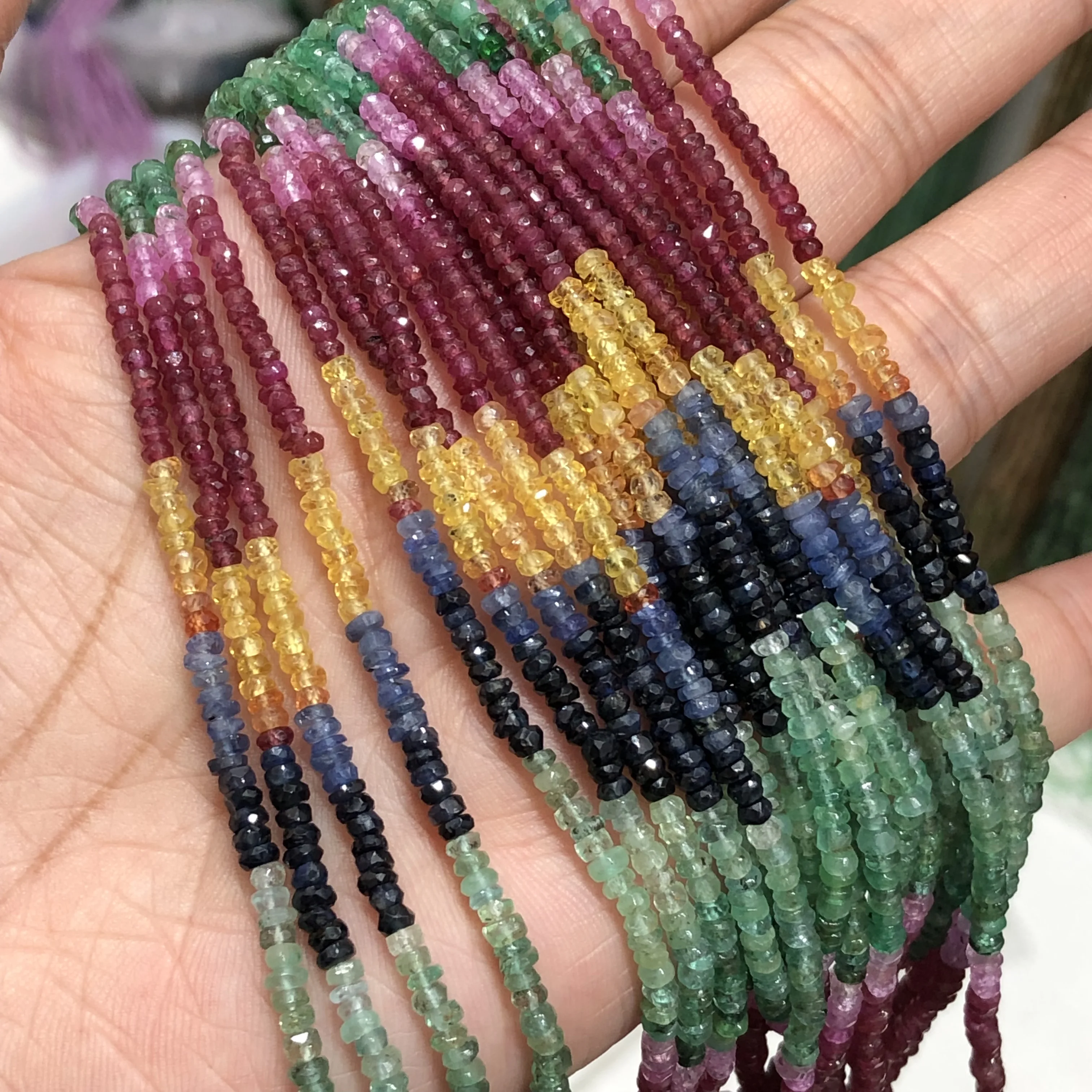 1 Pc Fengbaowu Natural Colorful Gem Sapphire Ruby Emerald Loose Spacer Beads Jewelry Making For Bracelet Necklace Earring