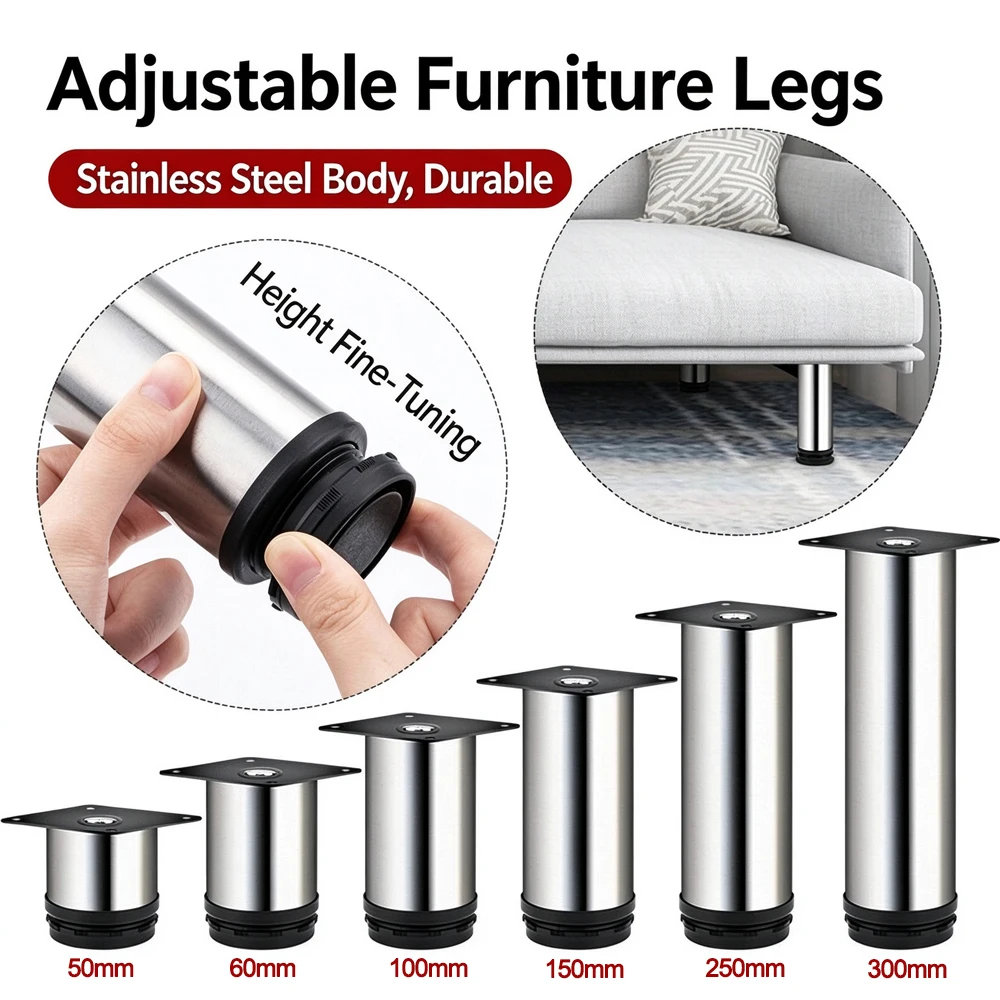 1Pcs Furniture Adjustable Cabinet Legs Stainless Steel Furniture Legs Cabinet Table Sofa Bed Feet Furniture Legs Feet  50mm-300m