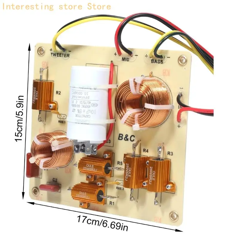 DIY-Lautsprecher-Trennplatine, 3-Wege-Passiv-Splitter mit sichtbarer Wicklung und Lastteil-Layout – Detail 6