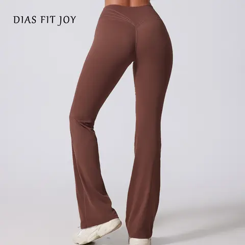 DIAS FIT JOY Women's Hip lifting flared pants high waisted yoga fitness pants sports micro flared yoga pants wide leg pants
