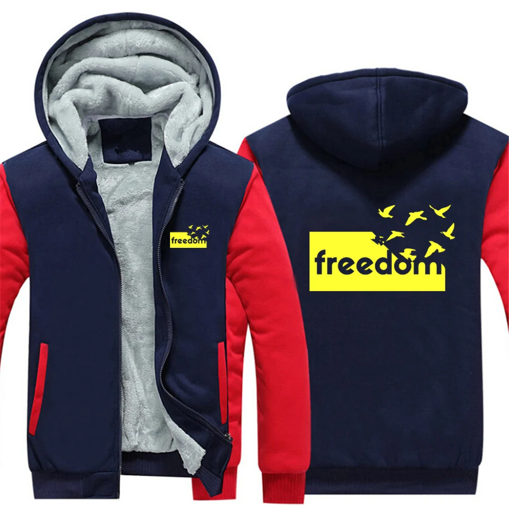 

The Freedom Letter Autumn And Winter 2025 New Men's Hoodies Jacket Thicken Warm Fleece Zipper Coat Casual Sportwear
