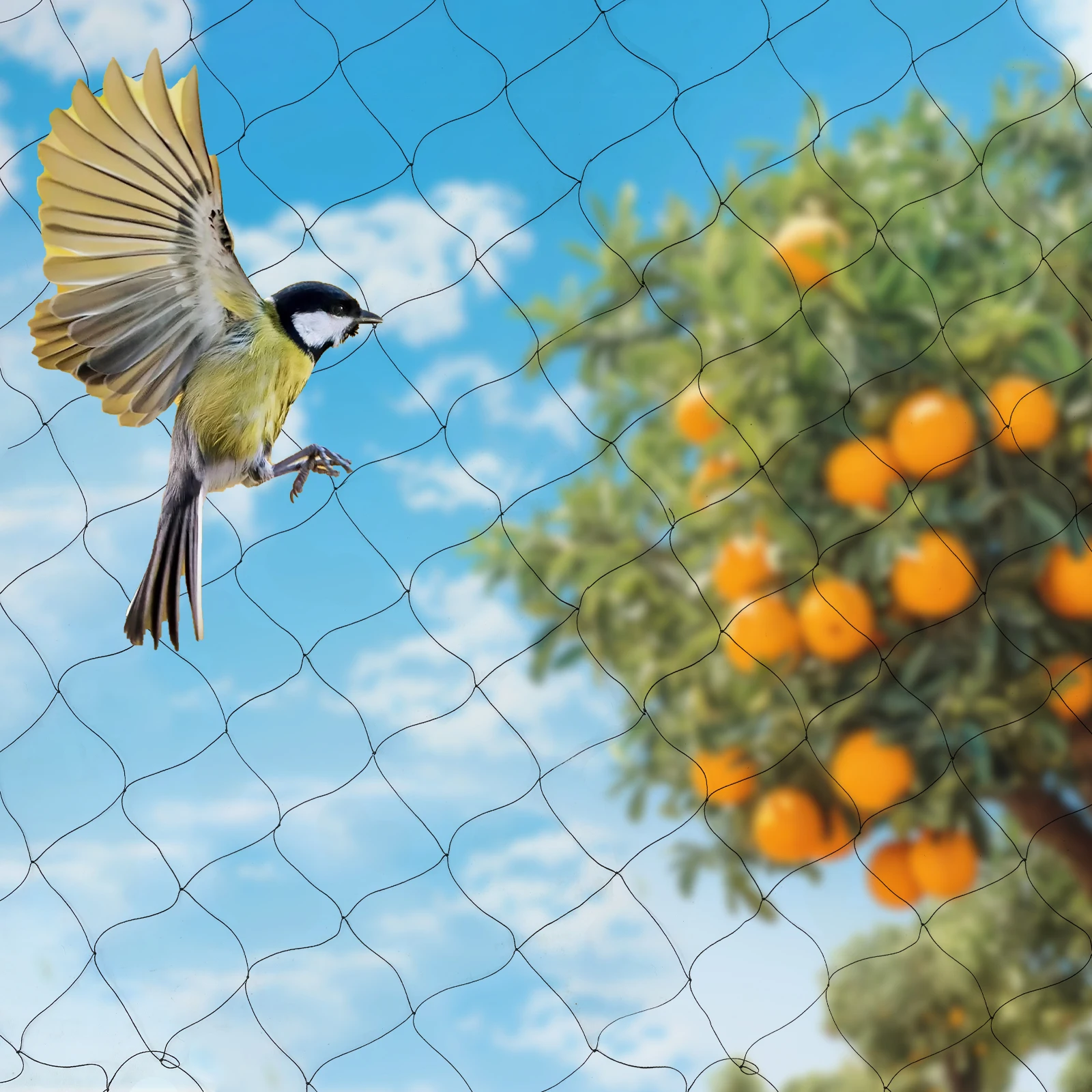 Black Bird Netting - 30x15m/100x50ft, 5x5cm Mesh, Polyester Weave, UV-Resistant for Orchards/Vegetable Gardens