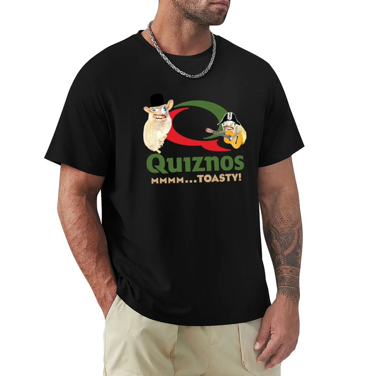 Defunct Quiznos Toasted Sandwiches Logo Complete with Sponge Monkeys T-Shirt Art Pattern Printed Casual Top