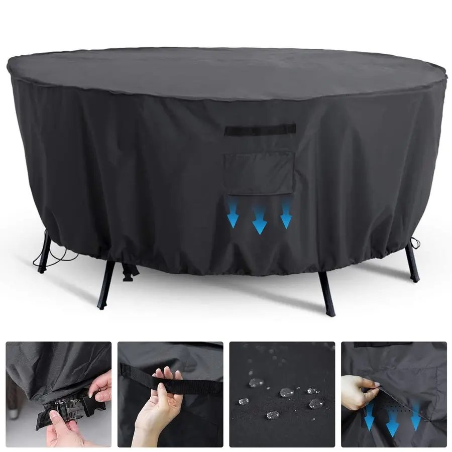 

Patio Round Furniture Cover , AntiFading and UV Resistant Sectional Sofa , Outdoor Table Cover Waterproof , 84D x 27.8H,Space Gr