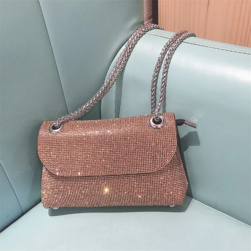 Luxury Glitter Rhinestones Diamond Square Bag Bling Shiny Evening Bag Wedding Party Clutch Purse Women Handbag Shoulder Bag