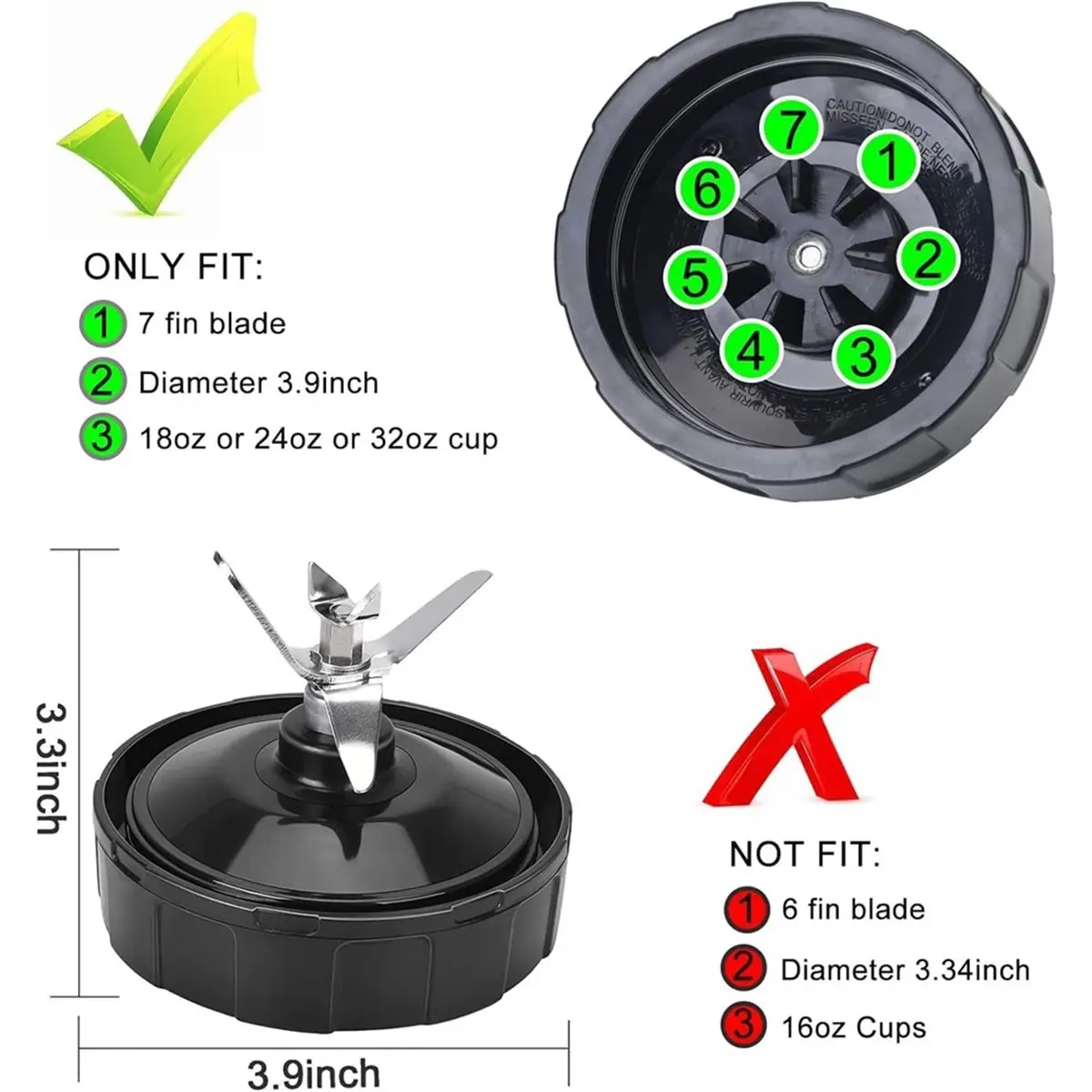 7 Fins Blender Blade Replacement Parts 2pcs Compatible with Blender Top Lid Accessories for Auto IQ BL682-30
