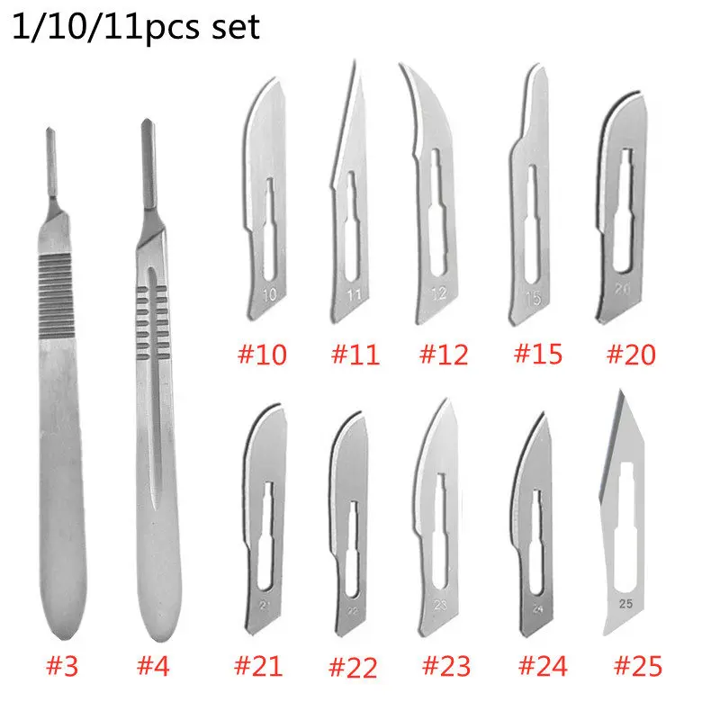 1/10Pcs Carbon Steel Knife Handle Surgical Blade Carving Animal Kit Scalpel Tools Set DIY Cutting PCB Repair Hand Tool