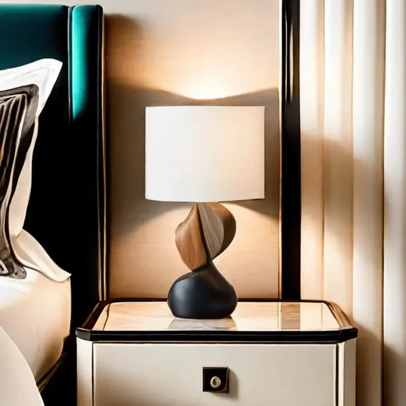 Abstract Two-color Engraved Hand-carved Modern Custom Wooden Fabric Lampshade for Bedroom Night Lighting Wall-Mounted