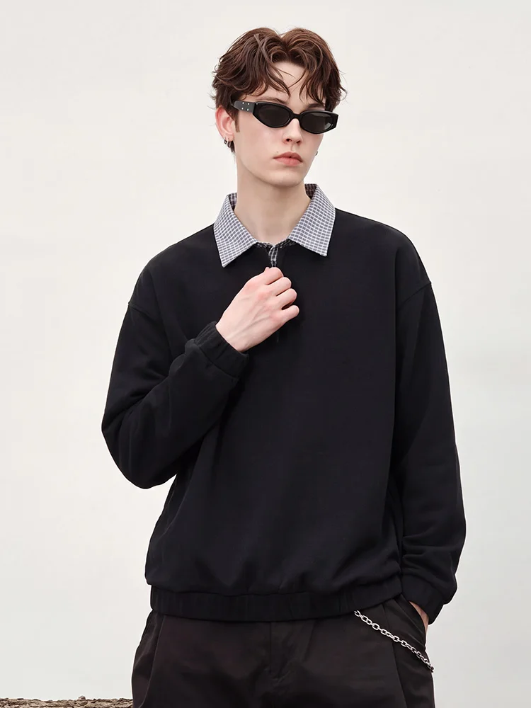 Matcha Story Plaid Collar Apparels Casual Style Fake Two-Piece Hoodies Unisex Autumn Winter New Arrival Polyester Fiber Long ...