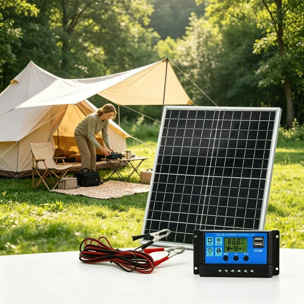 Portable RV Boat Outdoor Solar Panel Kit 12W Monocrystalline Aluminum Frame 12V Solar Controller Solar Powered Generator for
