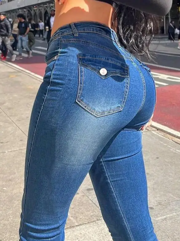 Women's Jeans 2026 New Spring Autumn Solid Color Pocket Design High Waist Tight Fitting Streetwear Versatile Daily Jeans