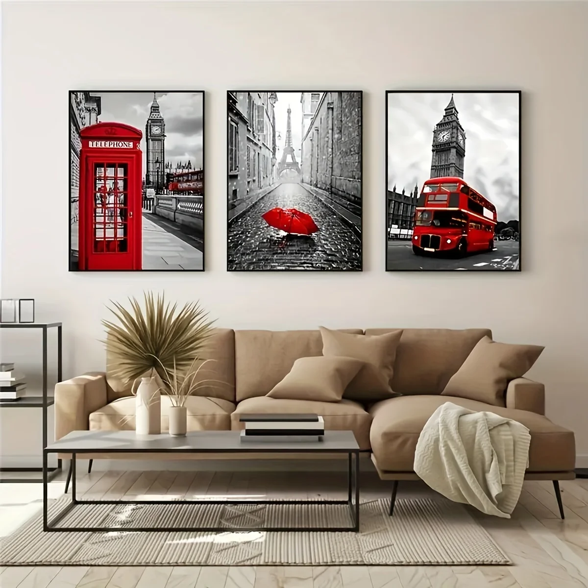 3pcs black and white cityscape paris london eiffel tower can