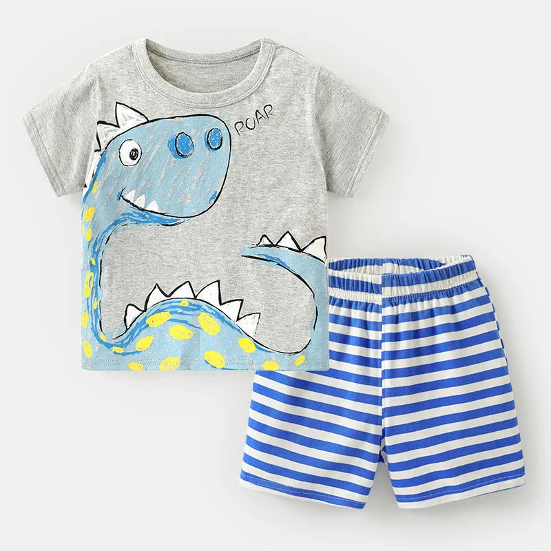 Cotton Infant Boys Clothes Summer Suit Baby Short Sleeve Shorts Sets Cute Cartoon Tshirt Toddler Kids Outfit 1 2 3 4 Years