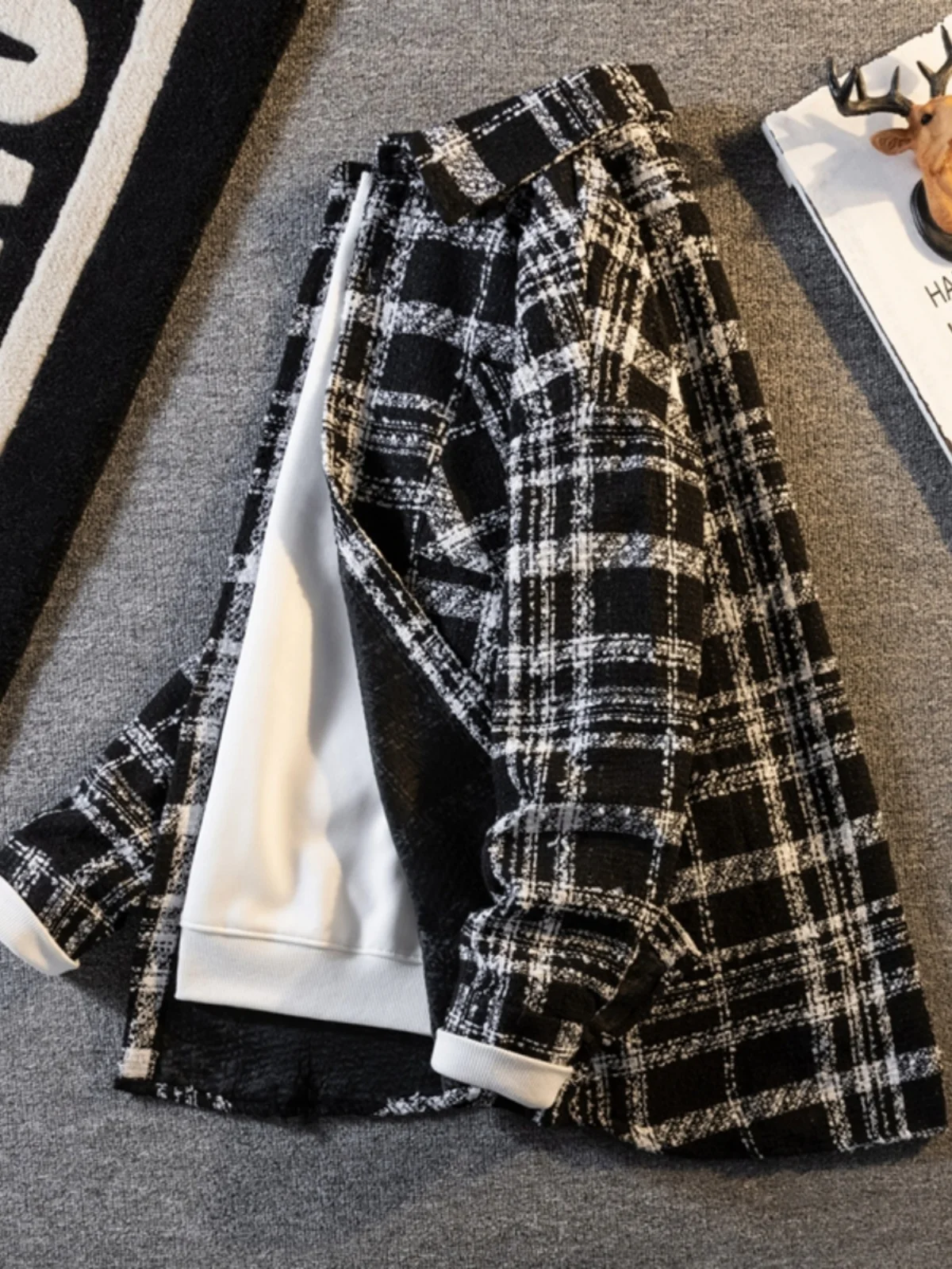 

Весенне-осенняя вязаная куртка в клетку для мужчин, с воротником, в стиле рабочей одежды, модная, брендовая, премиум-класса, молодежная, свободного кроя, с длинными рукавами