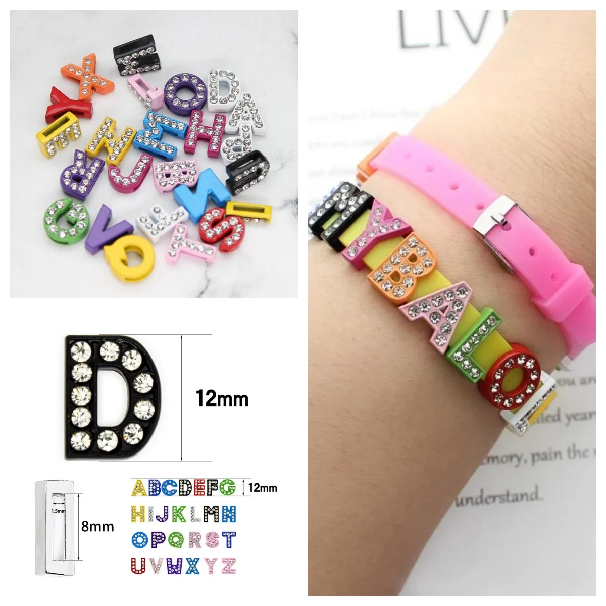 

50 шт./лот, буквы английского алфавита с отверстием 8 мм, подходят для изготовления браслетов, брелоков, украшений своими руками.