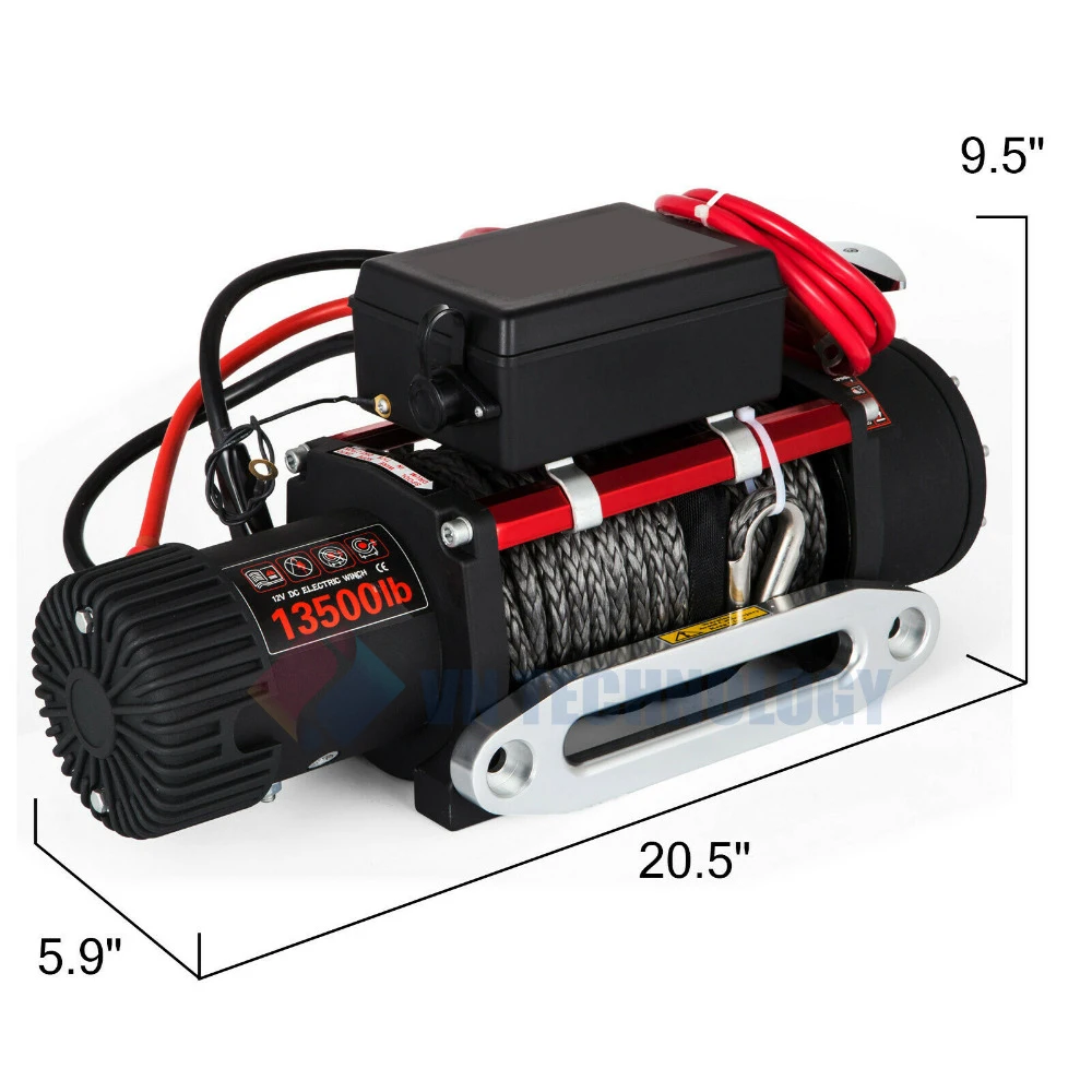 Cabrestante eléctrico de 13500 libras para cuerda de remolque 4X4, cuerdas de remolque sintéticas de 92 pies, correa de remolque, polipasto de elevación para remolque de coche, camión ATV