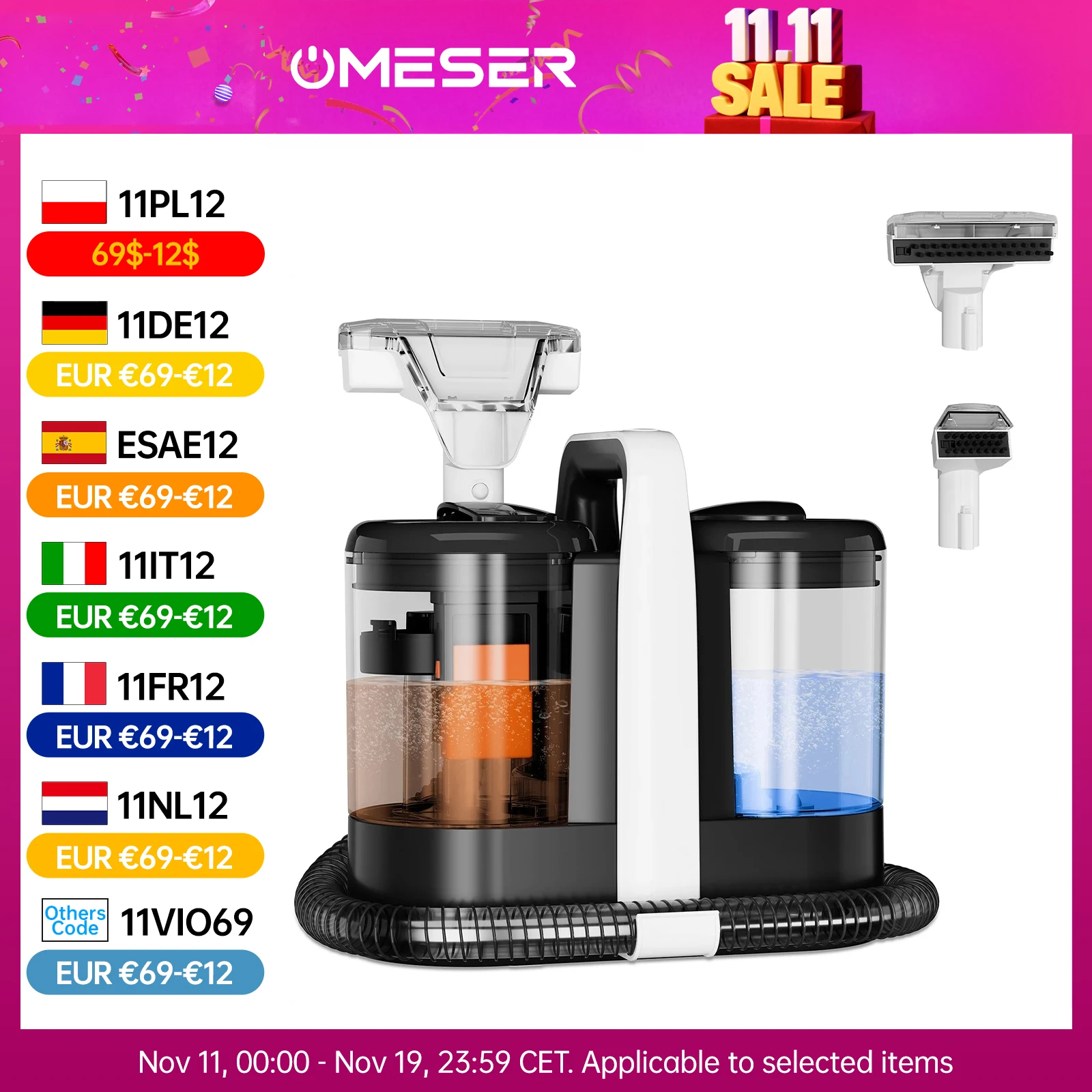 OMESER W07 15KPa Portable Carpet Cleaner Machine 600W Upholstery Cleaner Pet Special Stain Cleaner Powerful for Sofa Car Seat
