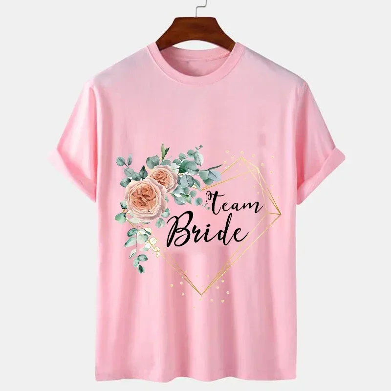 Cotton T-shirt Women Summer Bridal Shower Tee Shirt Friends Team Bride Bachelorette Wedding Hen Party Ladies Harajuku Flowers