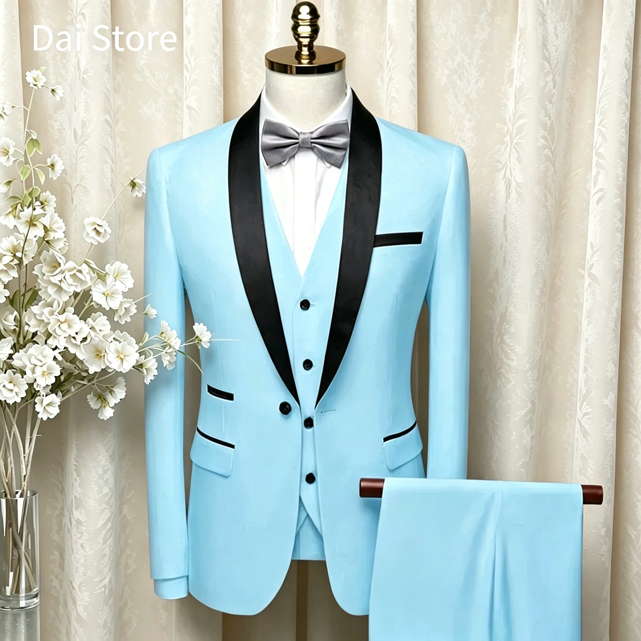 

Thorndike High-end Men Suit Black Collar Suit Male Wedding Groom Slim Fit Standerd Size Blazer Set Tuxedo(Jacket+Pant+Vest)