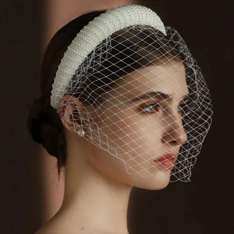 

Bridal Hair Jewelry Imitation Pearl Headband Headpiece Lace Hairband For Brides Dinner Party Women Headwear Wedding Accessories